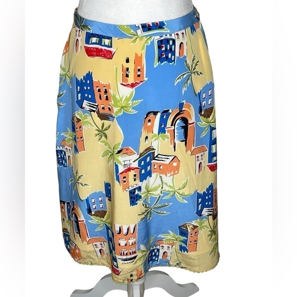 Vintage Silkland Scenic Print Knee Length Skirt Side Zip Lined | Size 8